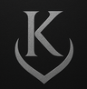 Silver 'K' logo on a black background